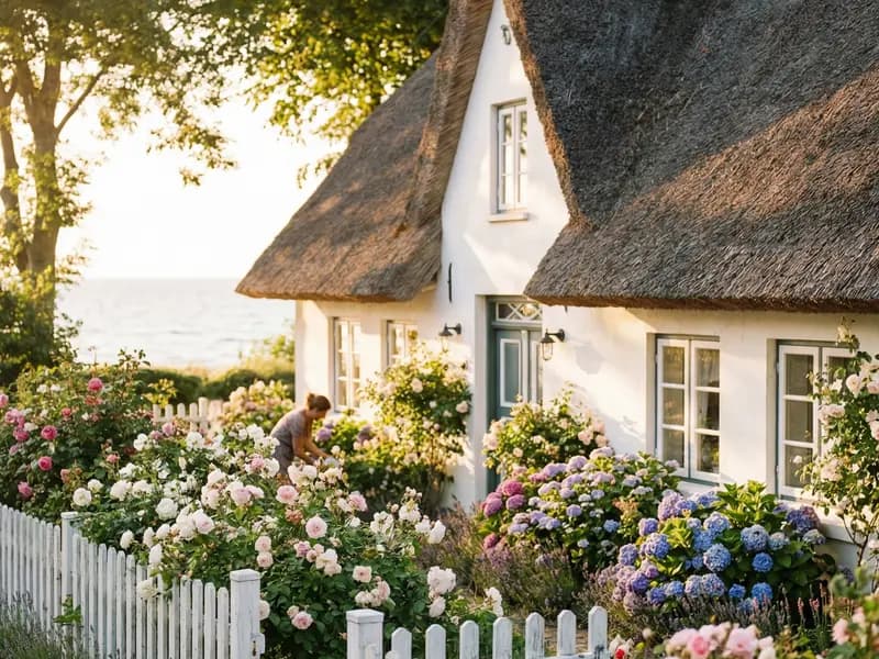 Reetdachhaus mit Blumengarten auf Rügen